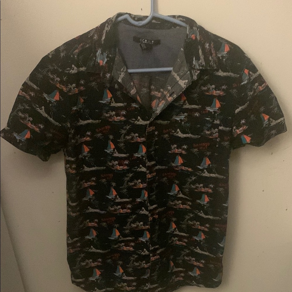 Party Going 21men Sailboat Patterned Hawaiian Button down Shirt w/front pocket